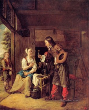 女性にグラスワインを差し出す男性 ジャンル ピーテル・デ・ホーホ Oil Paintings